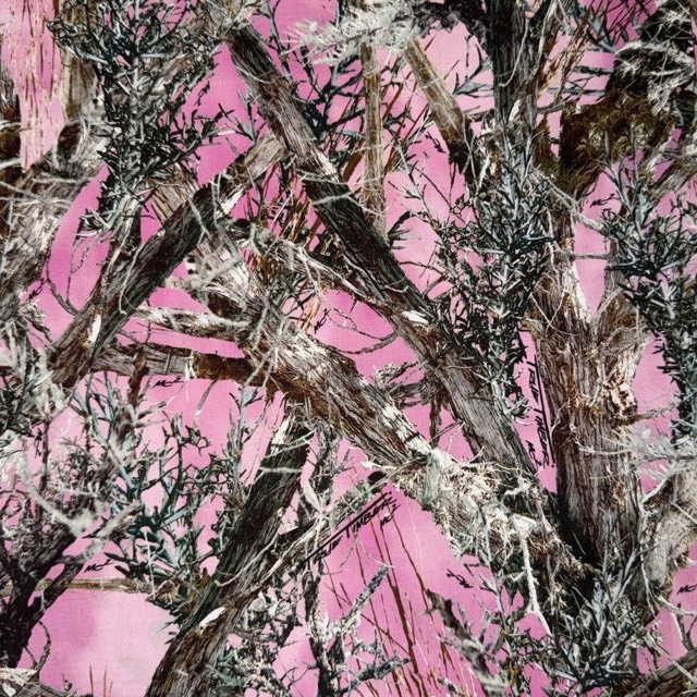 Realistic brown branches and foliage against bright pink.